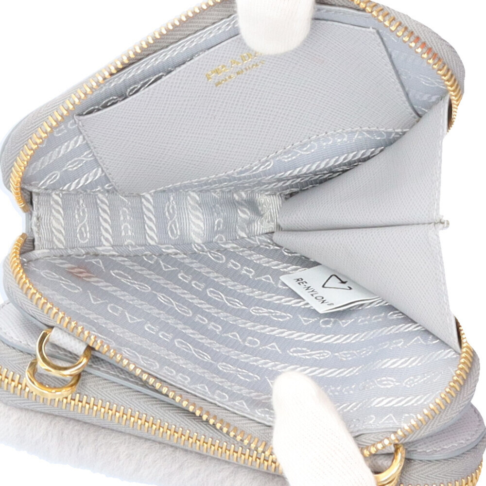 Prada Triangle W Mini Pouch Saffiano Shoulder Bag Leather 1NR015 Gray Women's... - Picture 9 of 9